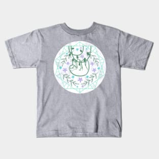 Cute Botanical Sloth - Green on Marble Kids T-Shirt